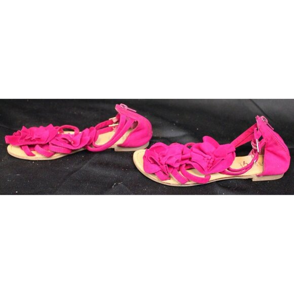 Rouge Kids Fuschia Strappy Sandals sz 3 Suede Flower Spring Summer Zipper Buckle - Picture 3 of 7